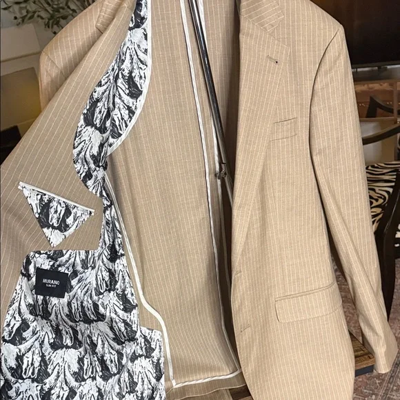 Murano Classic Beige Pinstripe Suit for Men-medium, 30x32 - Picture 5 of 13